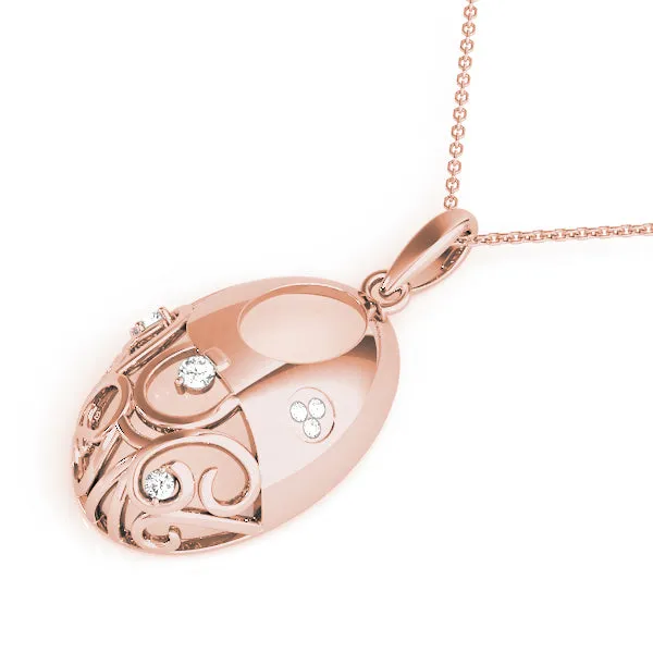 Oval Filigree Pendant with Round Diamond Prong Setting Rose gold