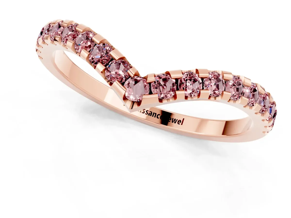 Pavé Round Morganite Chevron Band with Shared Prong Setting Rose gold