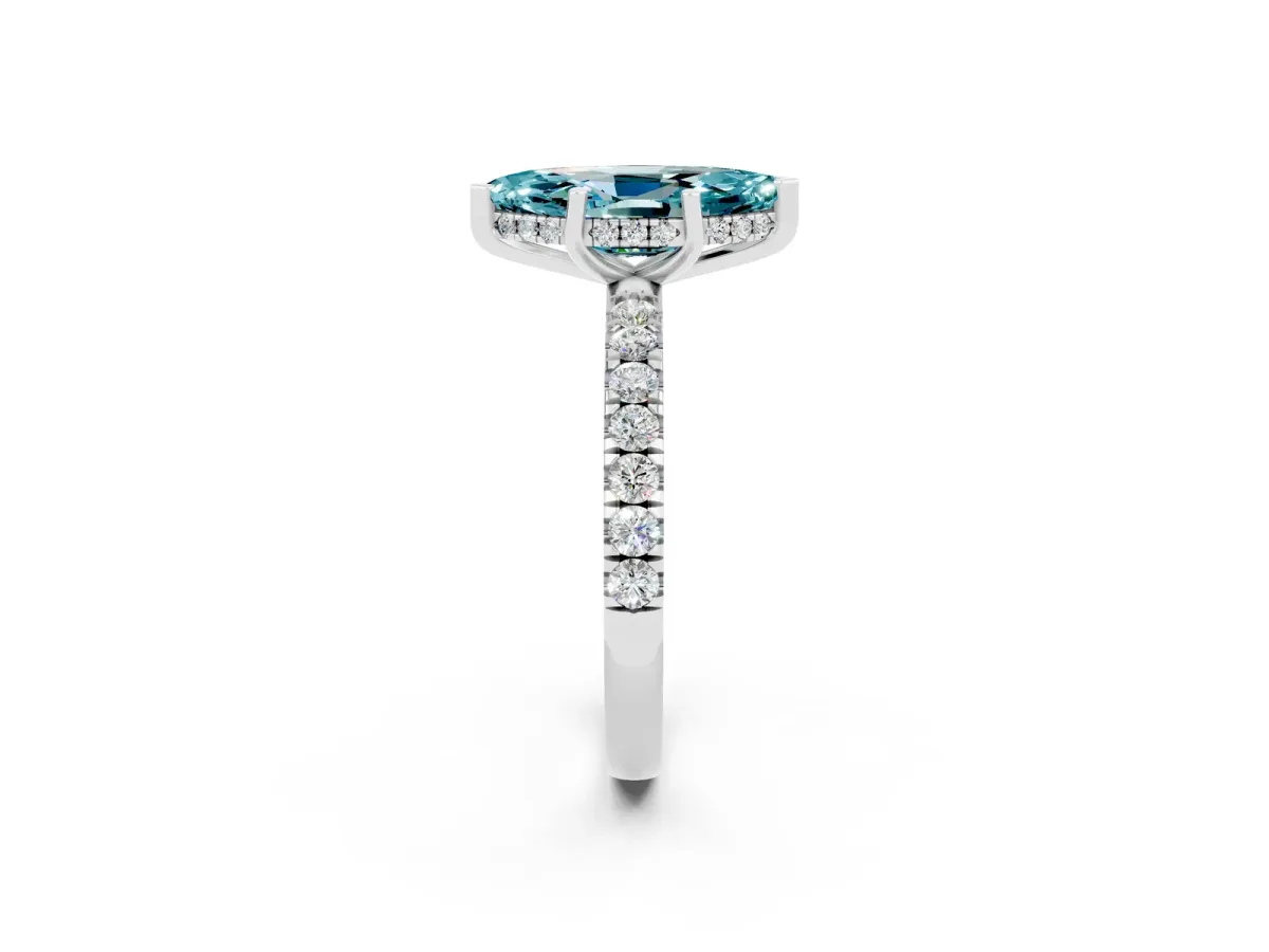 Marquise Cut Blue Topaz Pave Band Solitaire Ring with Round and Prong Setting Silver
