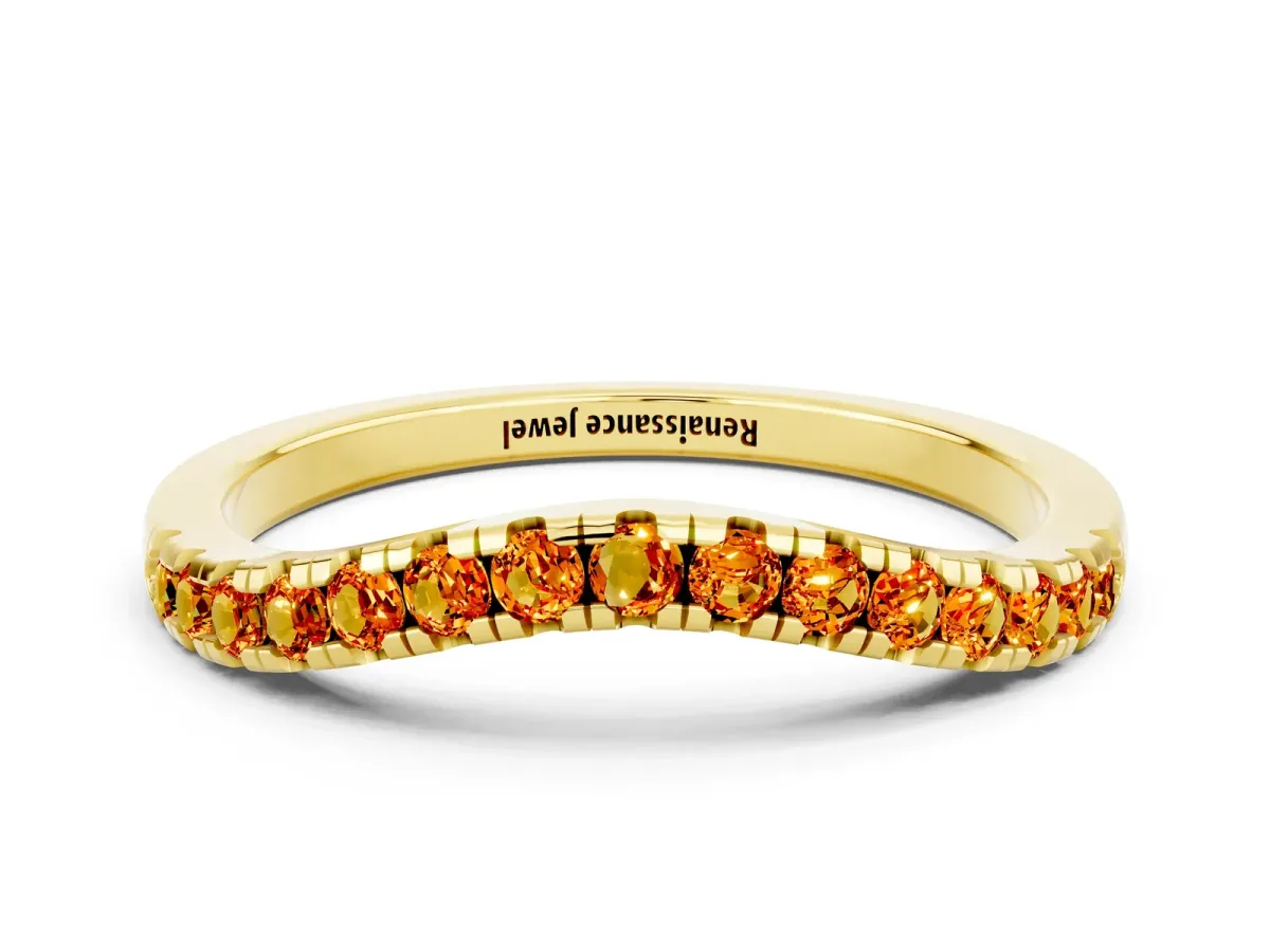 Citrine Pavé Curved Wedding Band Yellow gold