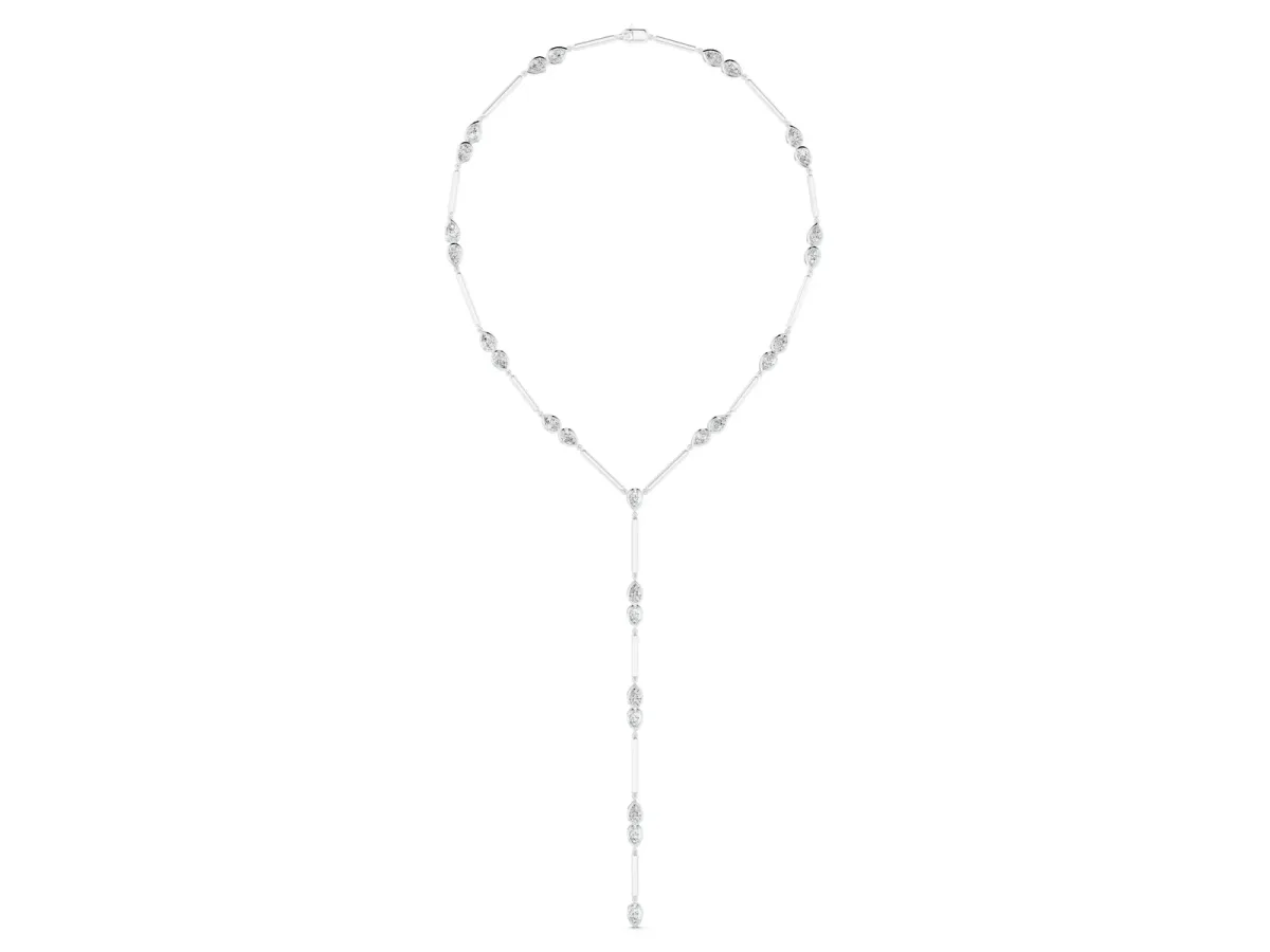 Pear Diamond Lariat Necklace with Station Accents Silver