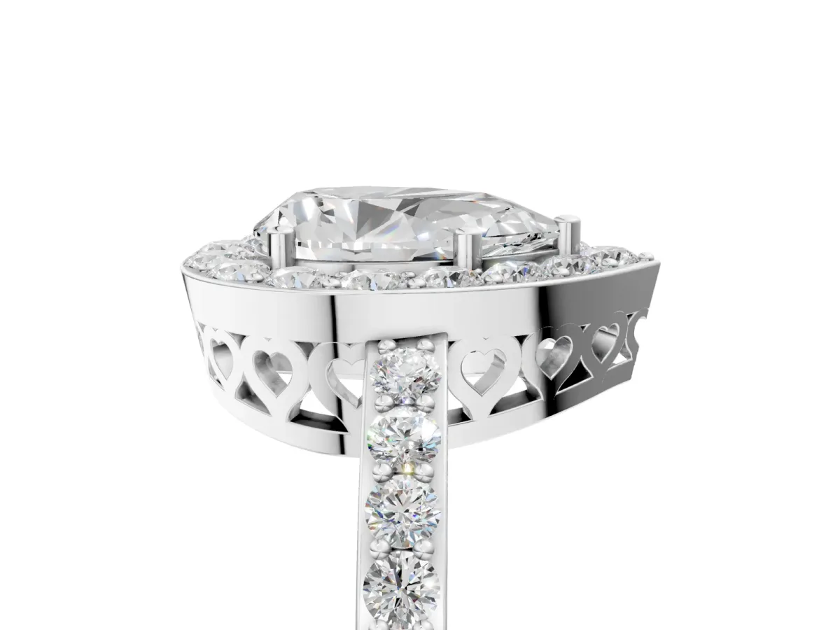 Pear Cut Halo Diamond Pavé Band Ring with Prong Setting Platinum