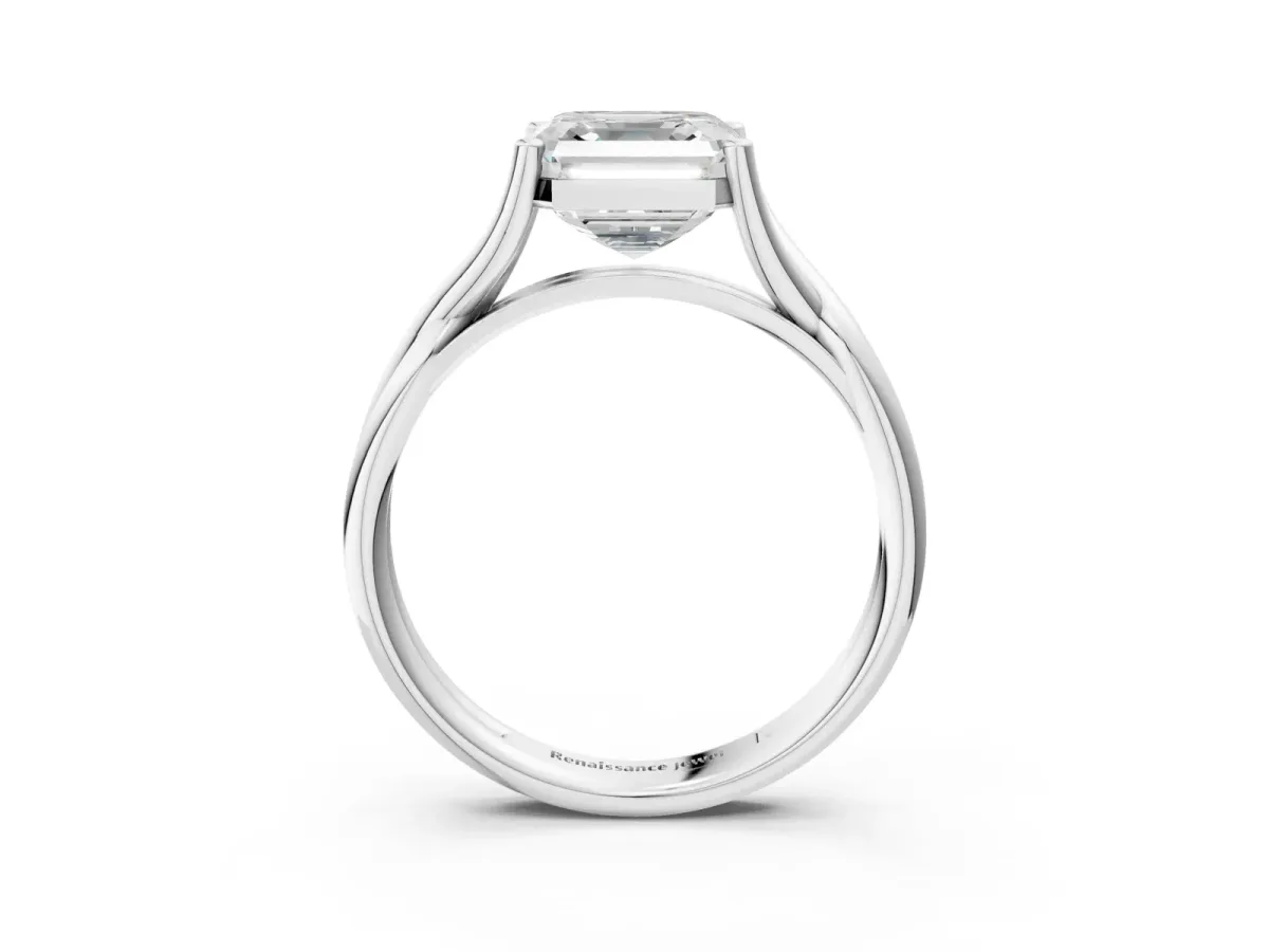 Asscher Cut Diamond Solitaire Twist Band Prong Setting Ring Platinum