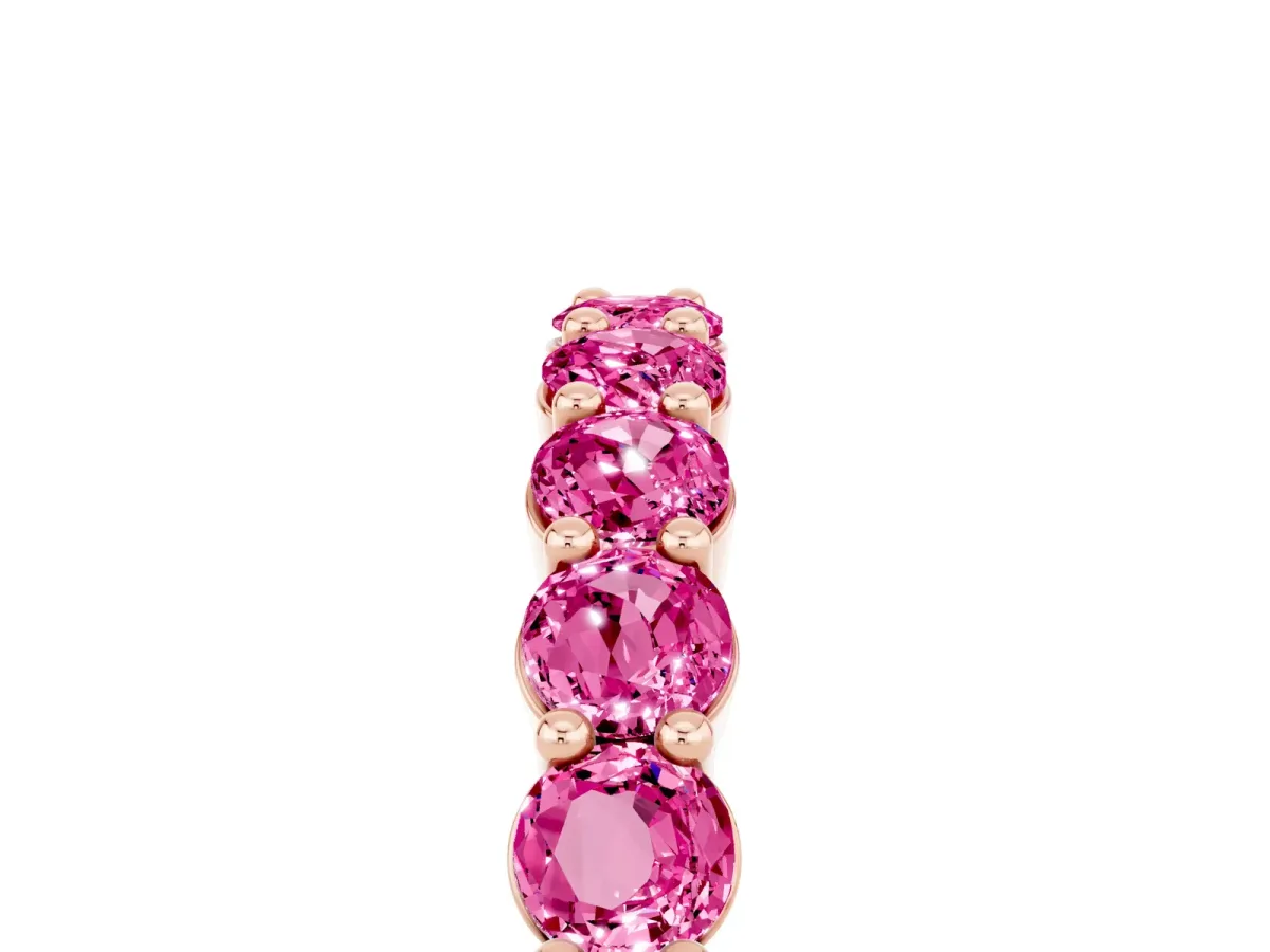 Round Pink Sapphire Half Eternity Band with Prong Setting Rose gold