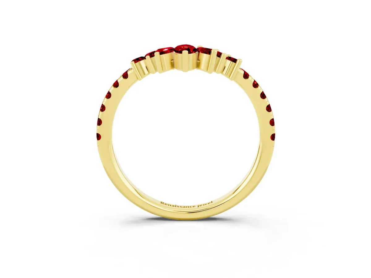 Chevron Marquise and Round Ruby Open Band with Prong Setting Yellow gold