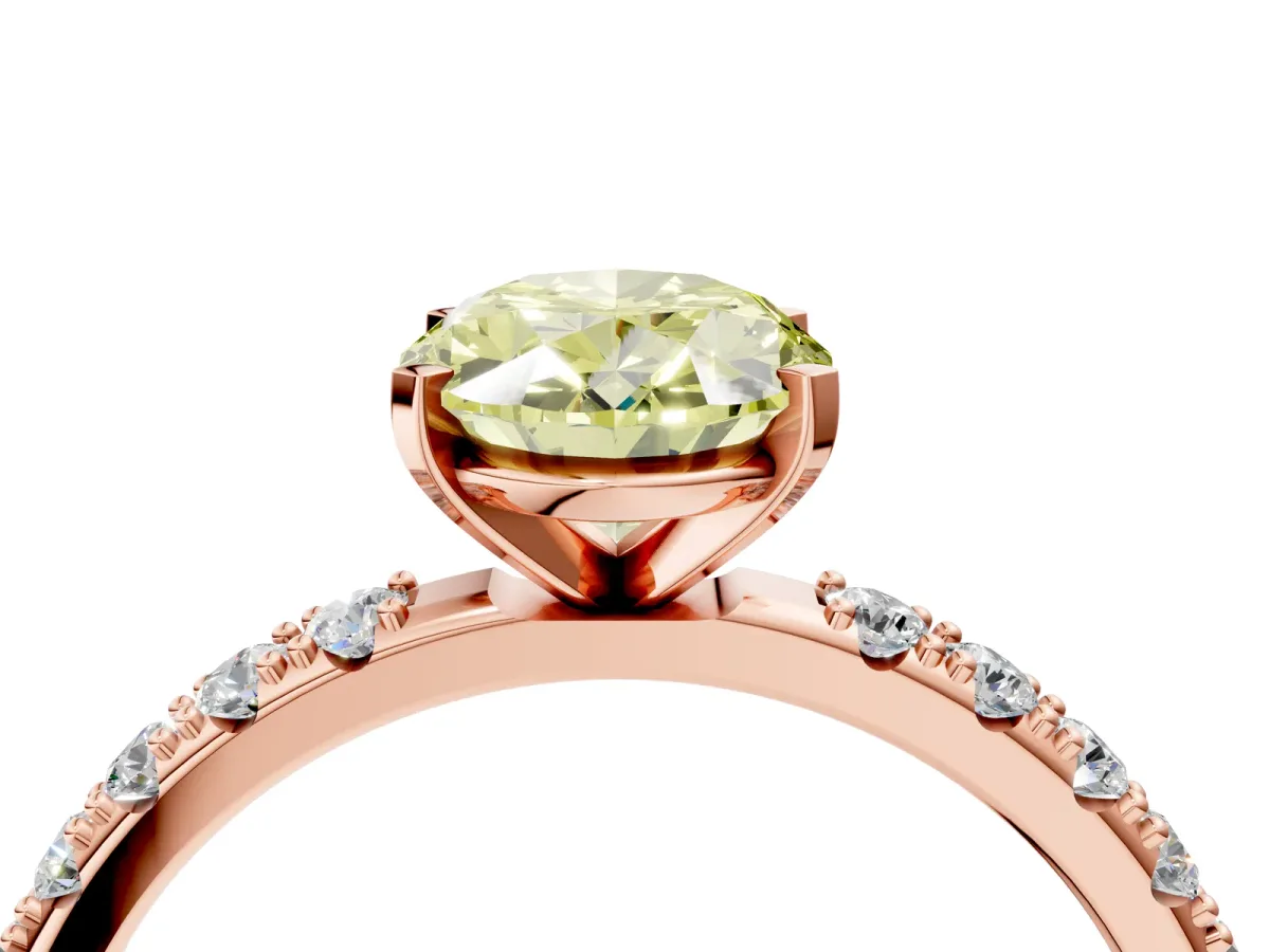 Fancy Yellow Oval Cut Diamond Solitaire Pavé Band with Four-Prong Setting Rose gold