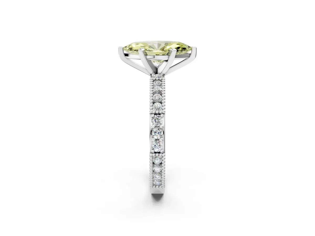 Fancy Yellow Marquise Cut Solitaire with Pavé Band and Four-Prong Setting Silver