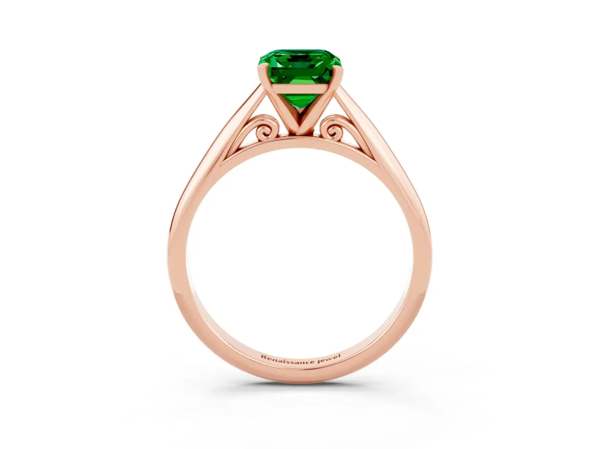 Emerald Cut Emerald Solitaire Engagement Ring with Cathedral Setting and Four-Prong Mount Rose gold