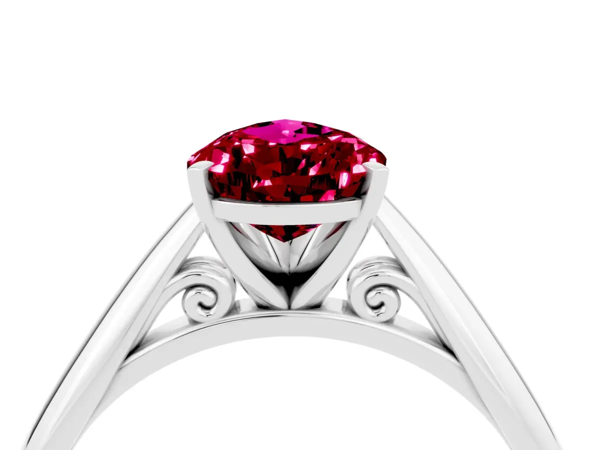 Pear Cut Garnet Solitaire Engagement Ring with Cathedral Setting and Four-Prong Mount White gold