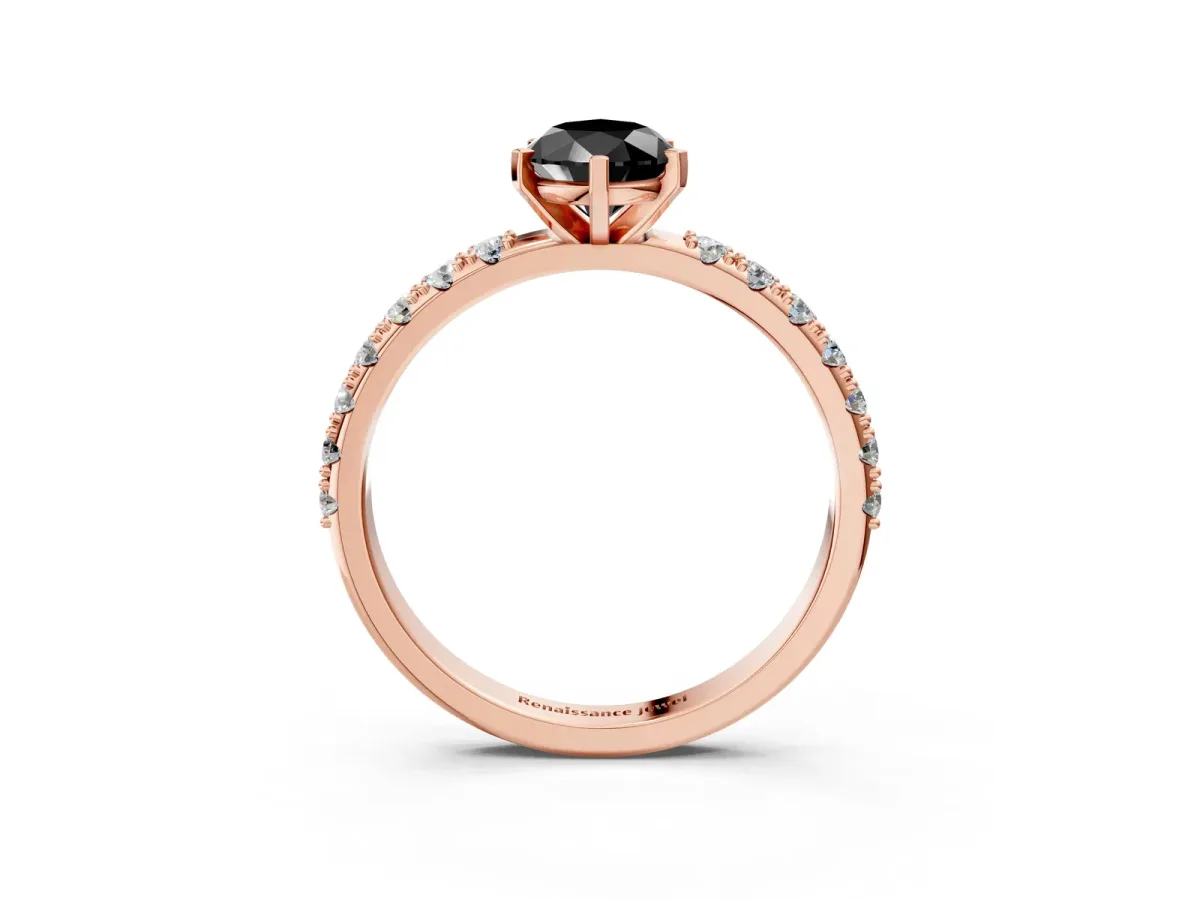 Fancy Black Pear Cut Diamond Solitaire Pavé Band with Four-Prong Setting Rose gold