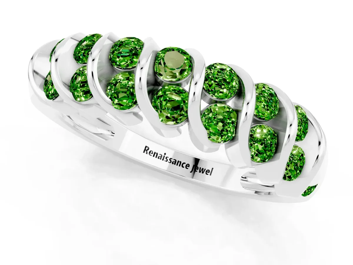Channel Set Round Peridot Multi-Row Band White gold