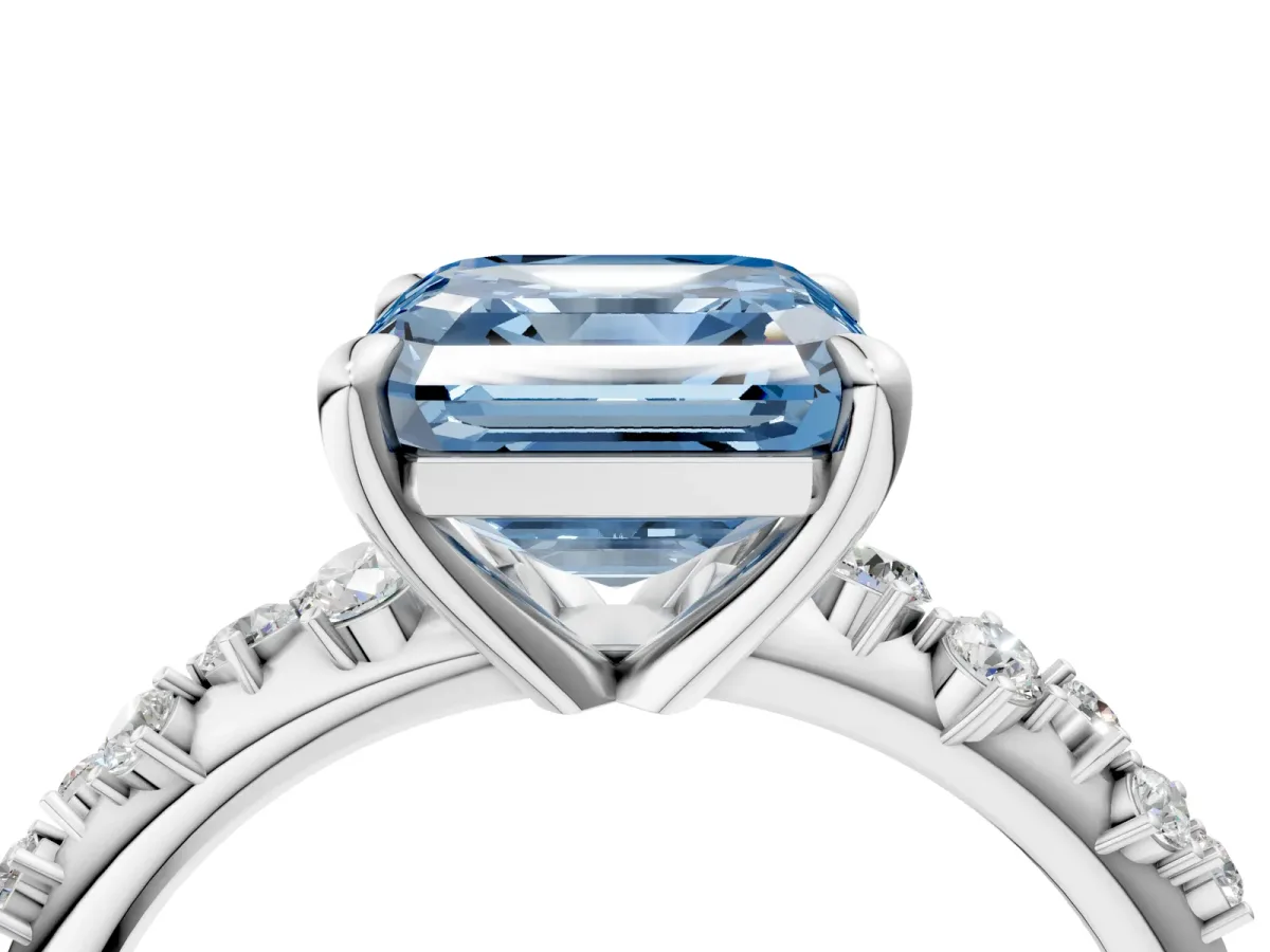 Fancy Blue Asscher Cut Cut Diamond Vine Band with Four-Prong Setting Platinum