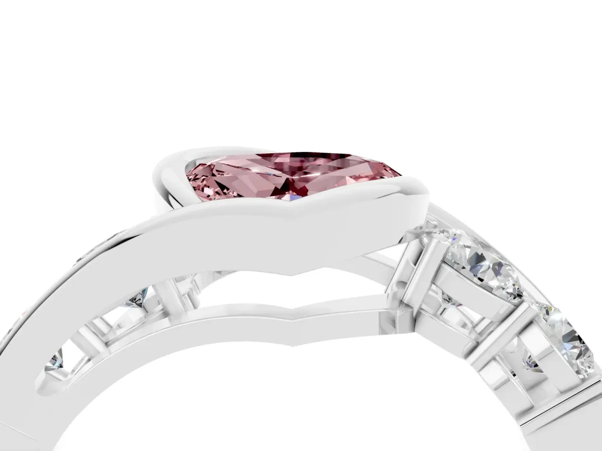 Bezel Set Heart Cut Morganite Bypass Ring with Round Accents Platinum