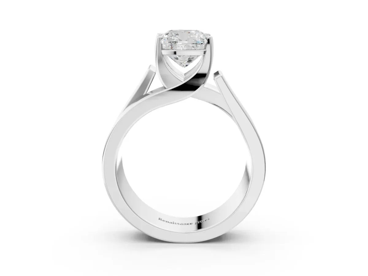 Modern Tension Set Cushion Cut Diamond Solitaire Wide Band Ring Silver
