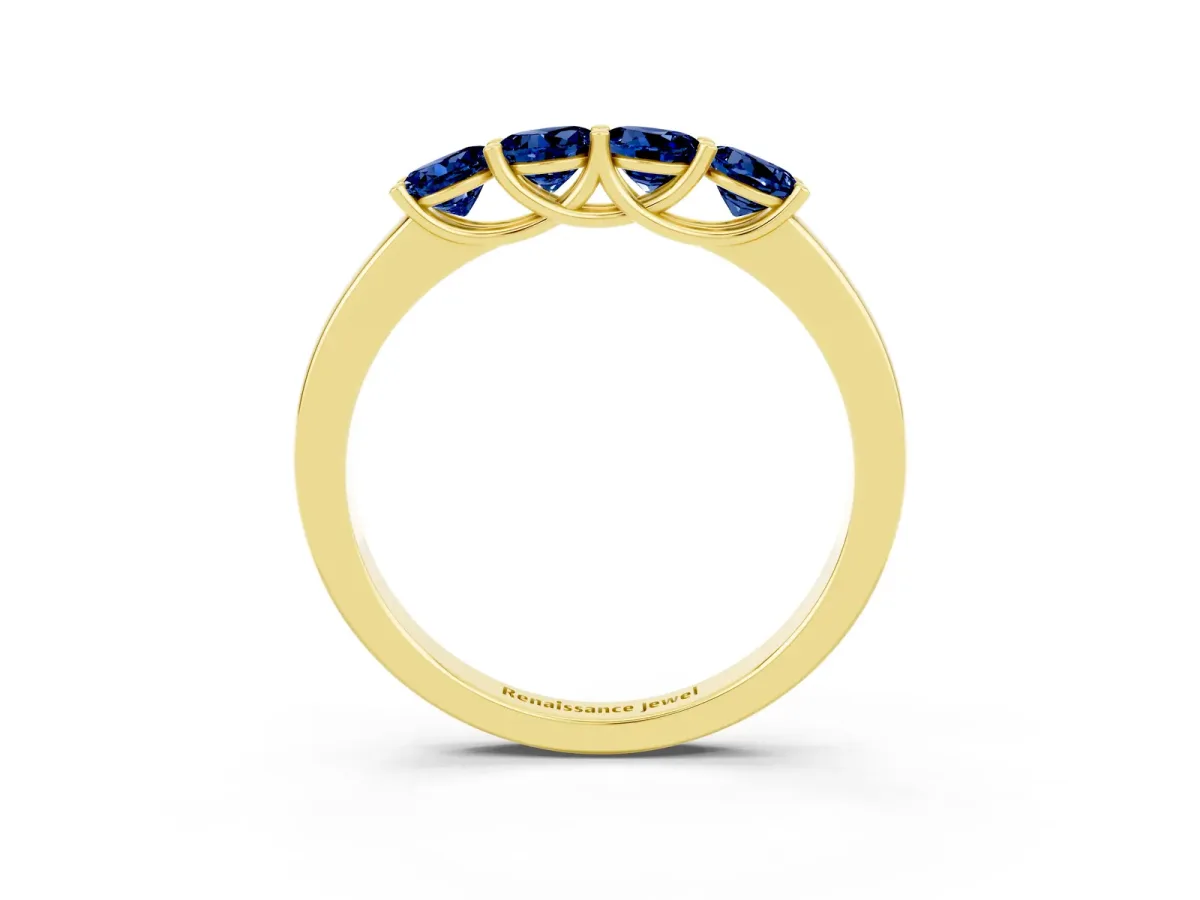 Four-Stone Round Blue Sapphire Prong-Set Band Yellow gold