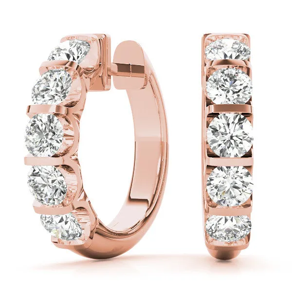 Channel-Set Round Diamond Hoop Earrings Rose gold