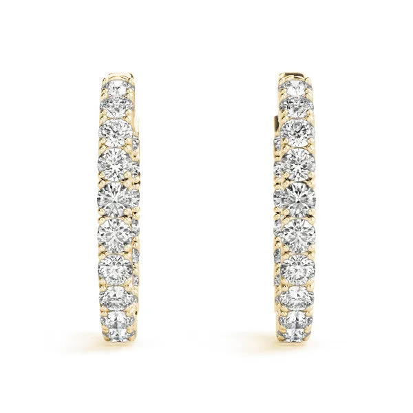 Round Cut Diamond Inside-Out Hoop Earrings with Shared Prong Setting Yellow gold