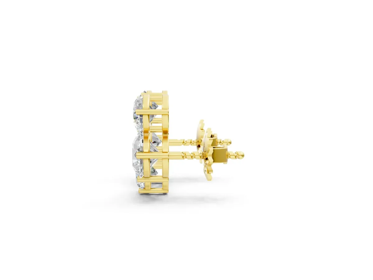 Round Cut Diamond Graduated Three-Stone Stud Earrings Yellow gold