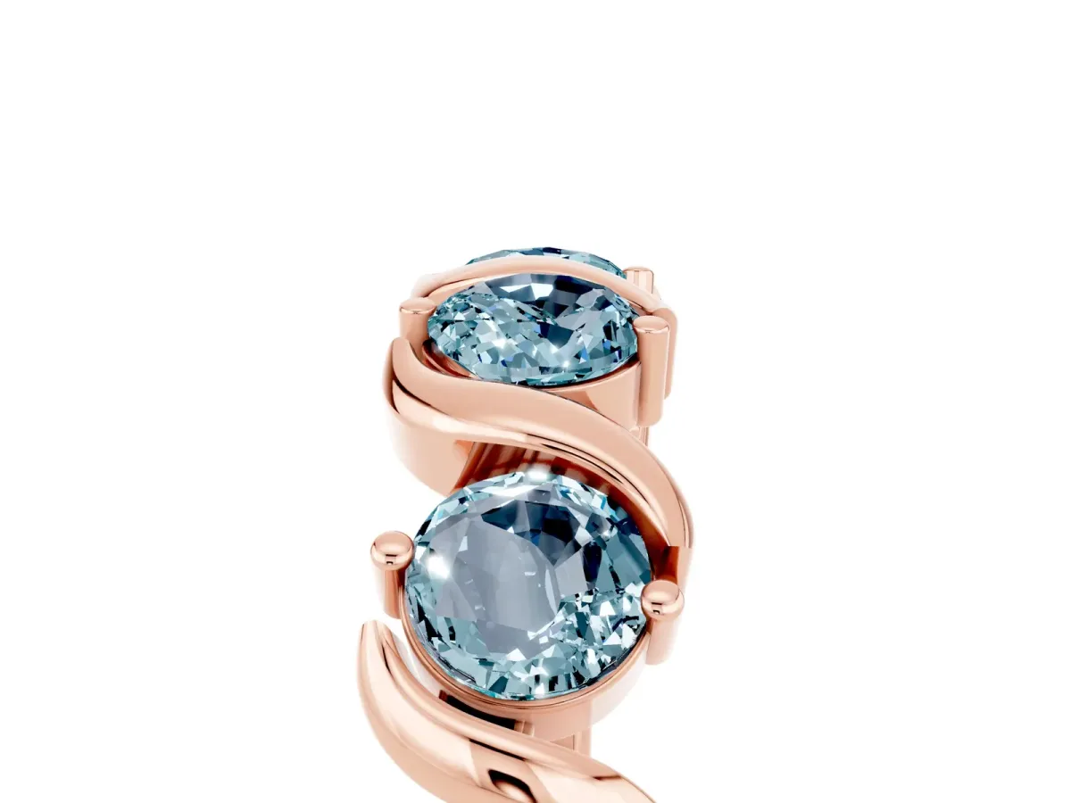 Six-Stone Round Aquamarine Wave Band with Shared Prong Setting Rose gold