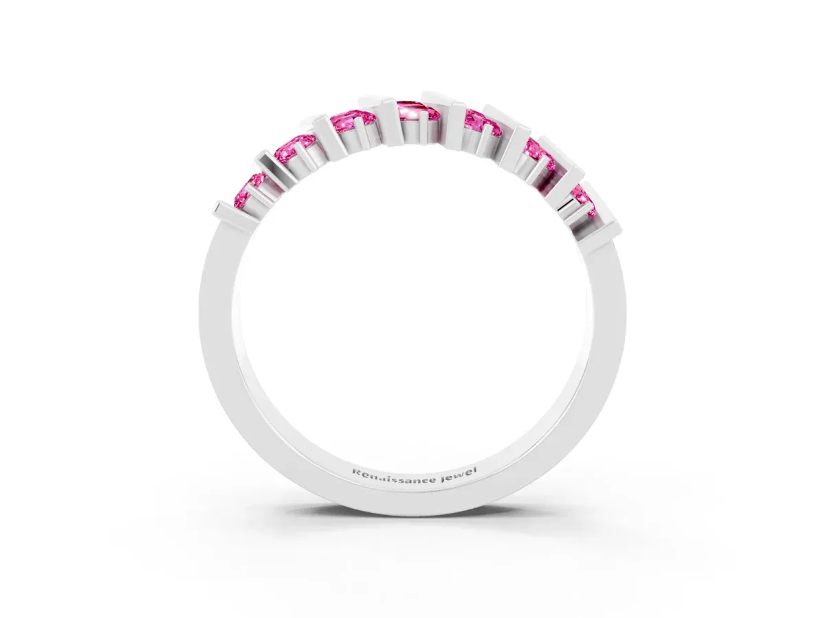 Channel Set Round Pink Sapphire Anniversary Band with Vertical Prongs Silver