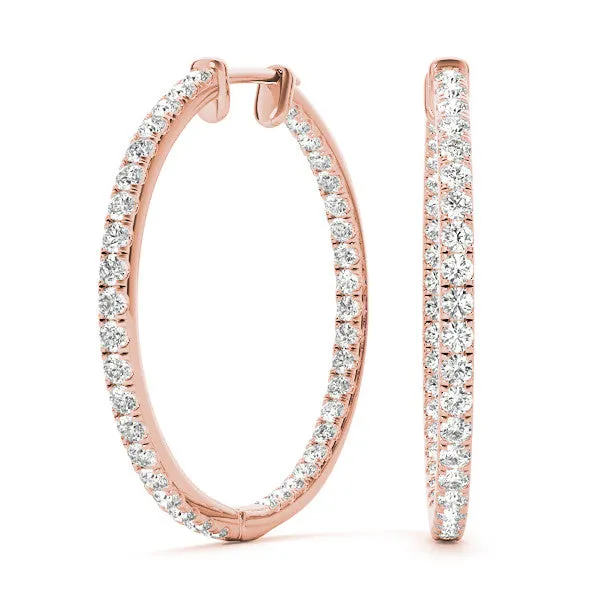 Round Diamond Pave Hoop Earrings with Channel Setting Rose gold
