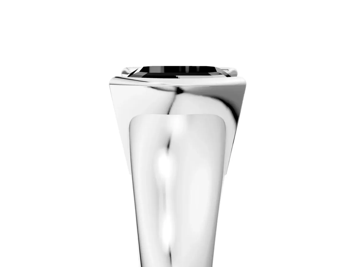 Fancy Black Asscher Cut Solitaire Tension Set Diamond Ring with Split Shank Band Platinum