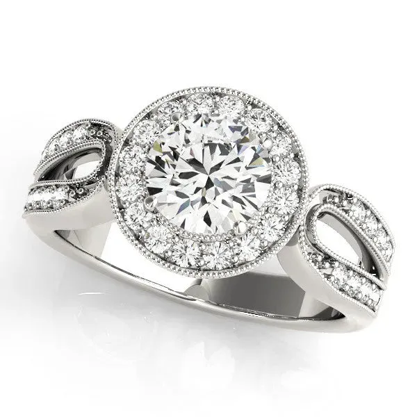 Radiant Cut Halo Split Shank Milgrain Diamond Ring Platinum