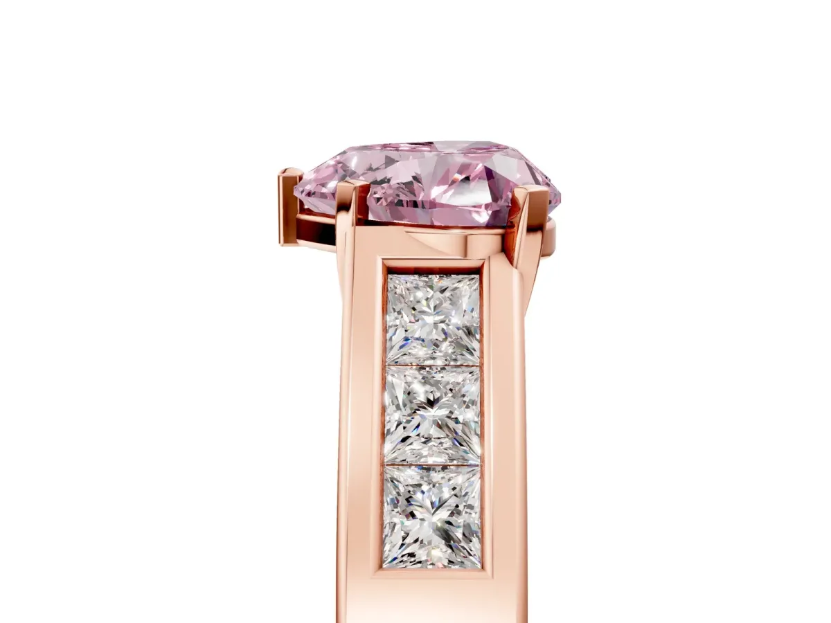 Fancy Pink Heart Cut Cut Channel Set Solitaire Ring with Four-Prong Setting Rose gold