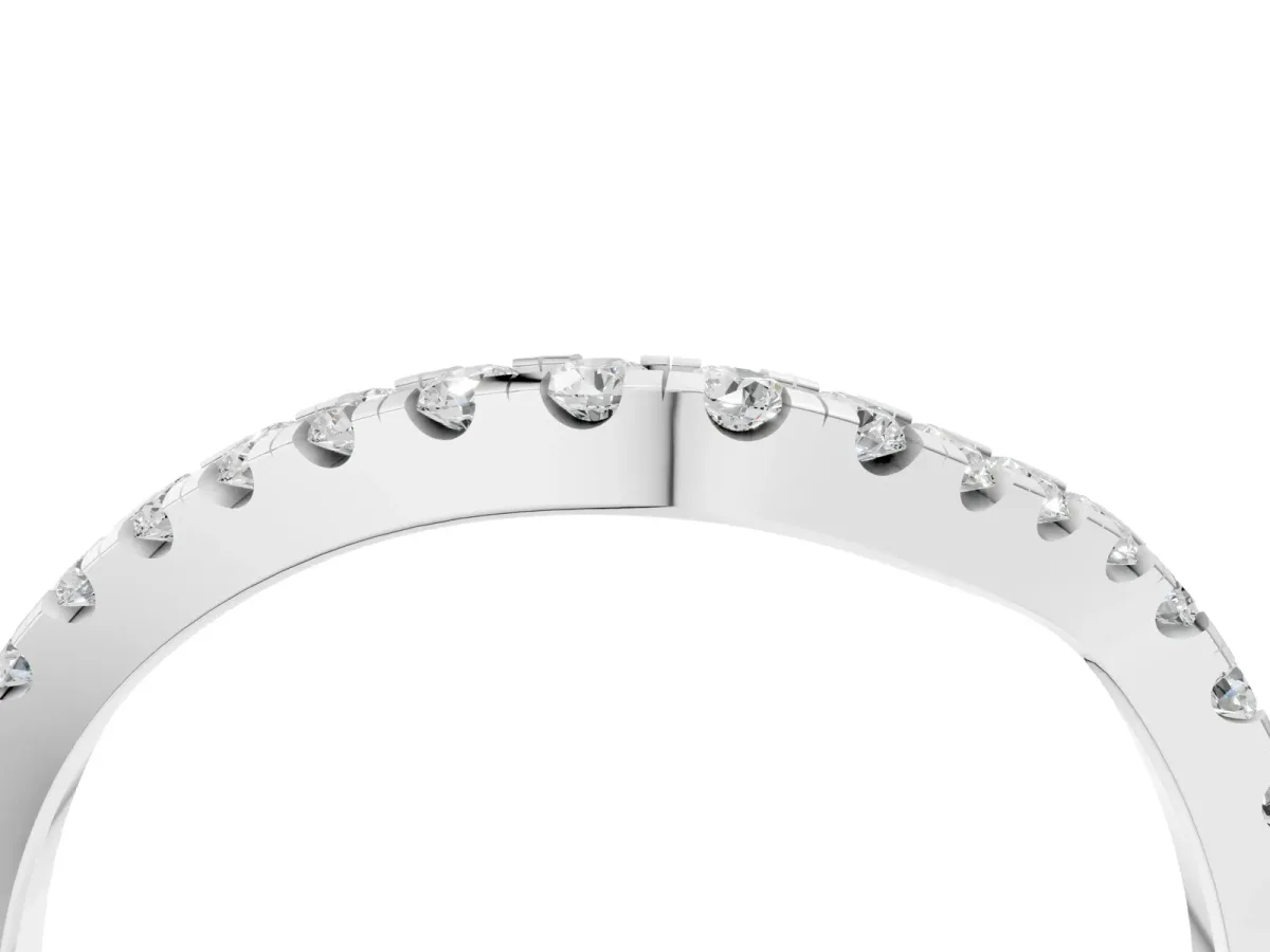 Round Diamond Pavé Wave Band with Shared Prong Setting White gold