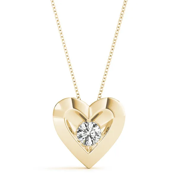 Bezel-Set Round Diamond Heart Pendant Yellow gold