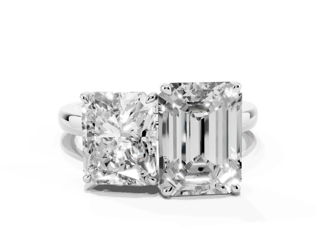 Radiant Cut and Emerald Cut Toi Moi Ring with Prong Setting Platinum
