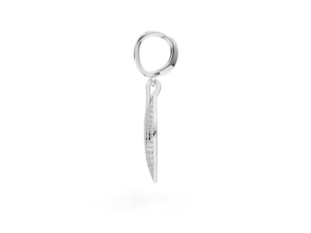 Round Diamond Pavé Leaf Huggie Drop Earrings White gold