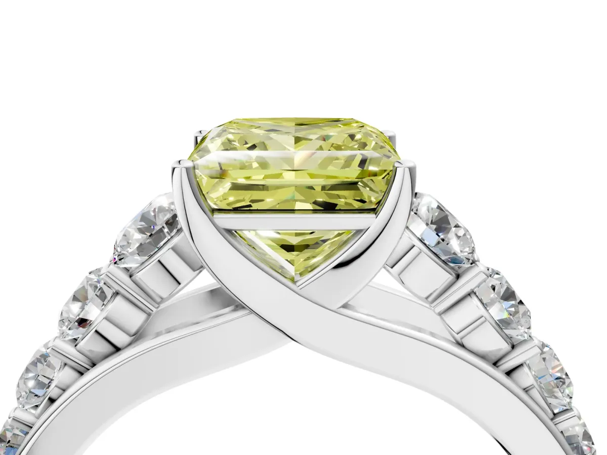 Fancy Yellow Princess Cut Brilliant Diamond Pavé Band with Six-Prong Setting Silver