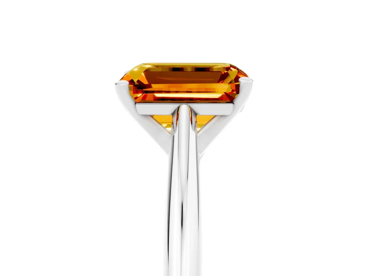 Emerald Cut Citrine Solitaire Engagement Ring with Cathedral Setting and Four-Prong Mount White gold