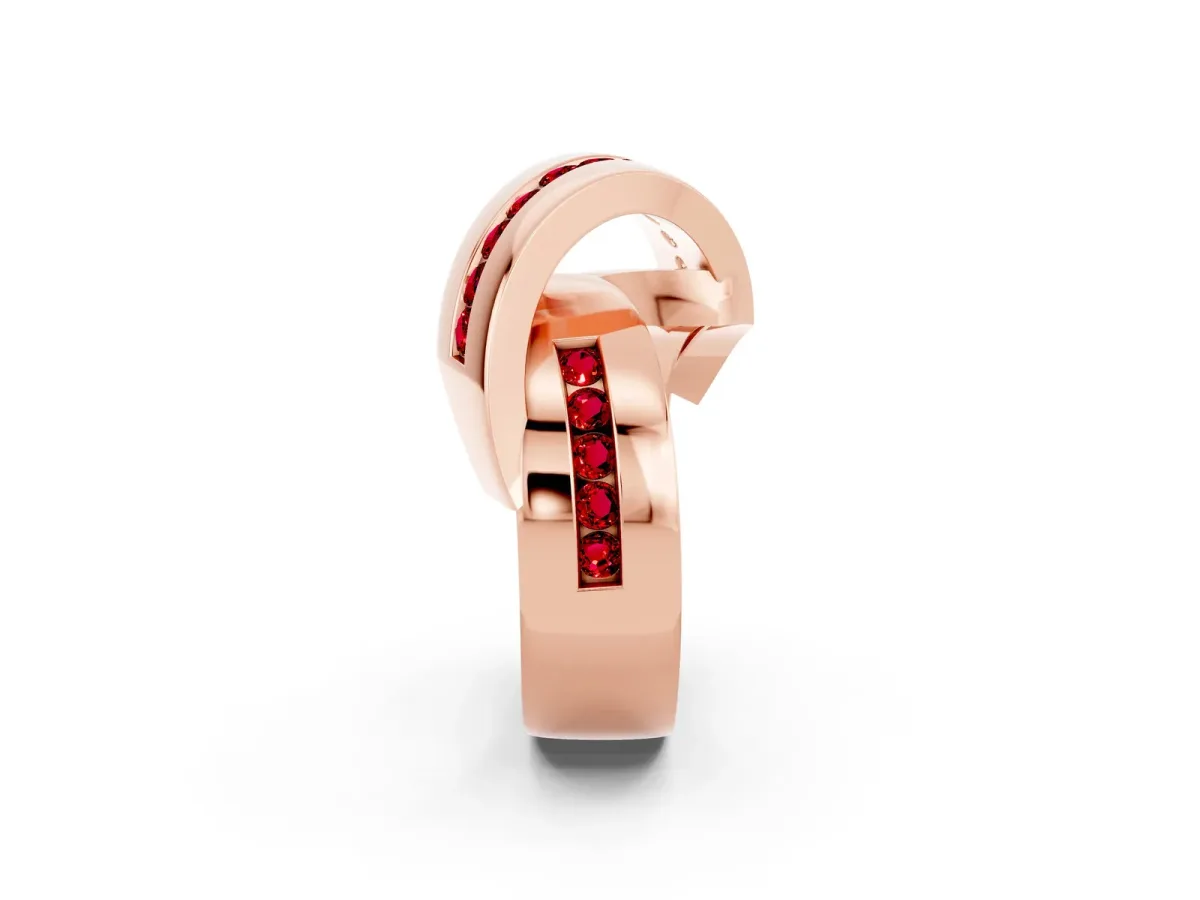 Pavé Round Ruby Crossover Band with Channel Setting Rose gold