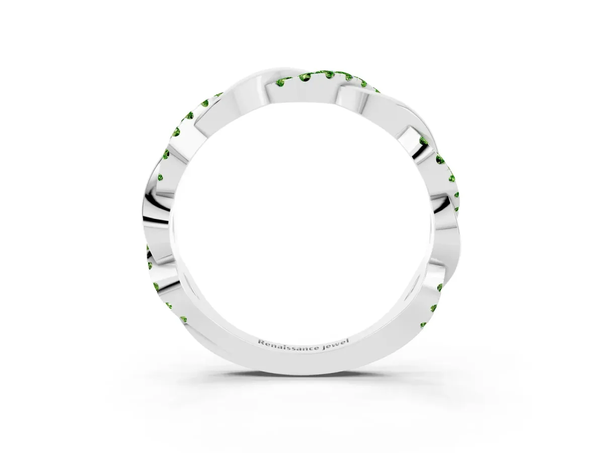 Pavé Round Peridot Twist Eternity Band with Shared Prong Setting White gold