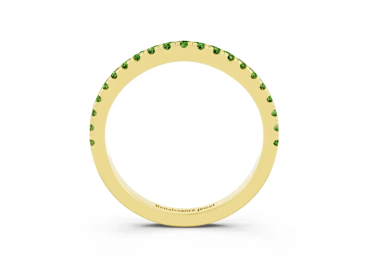 Round Peridot Pavé Half Eternity Band with Shared Prong Setting Yellow gold