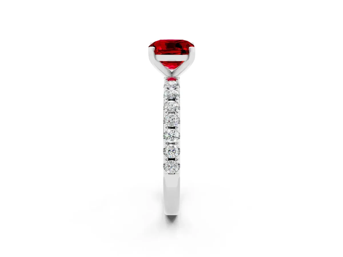 Cushion Cut Ruby Solitaire Pavé Band with Four-Prong Setting Silver