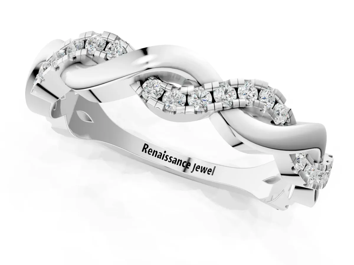 Pavé Round Diamond Twist Eternity Band with Shared Prong Setting White gold