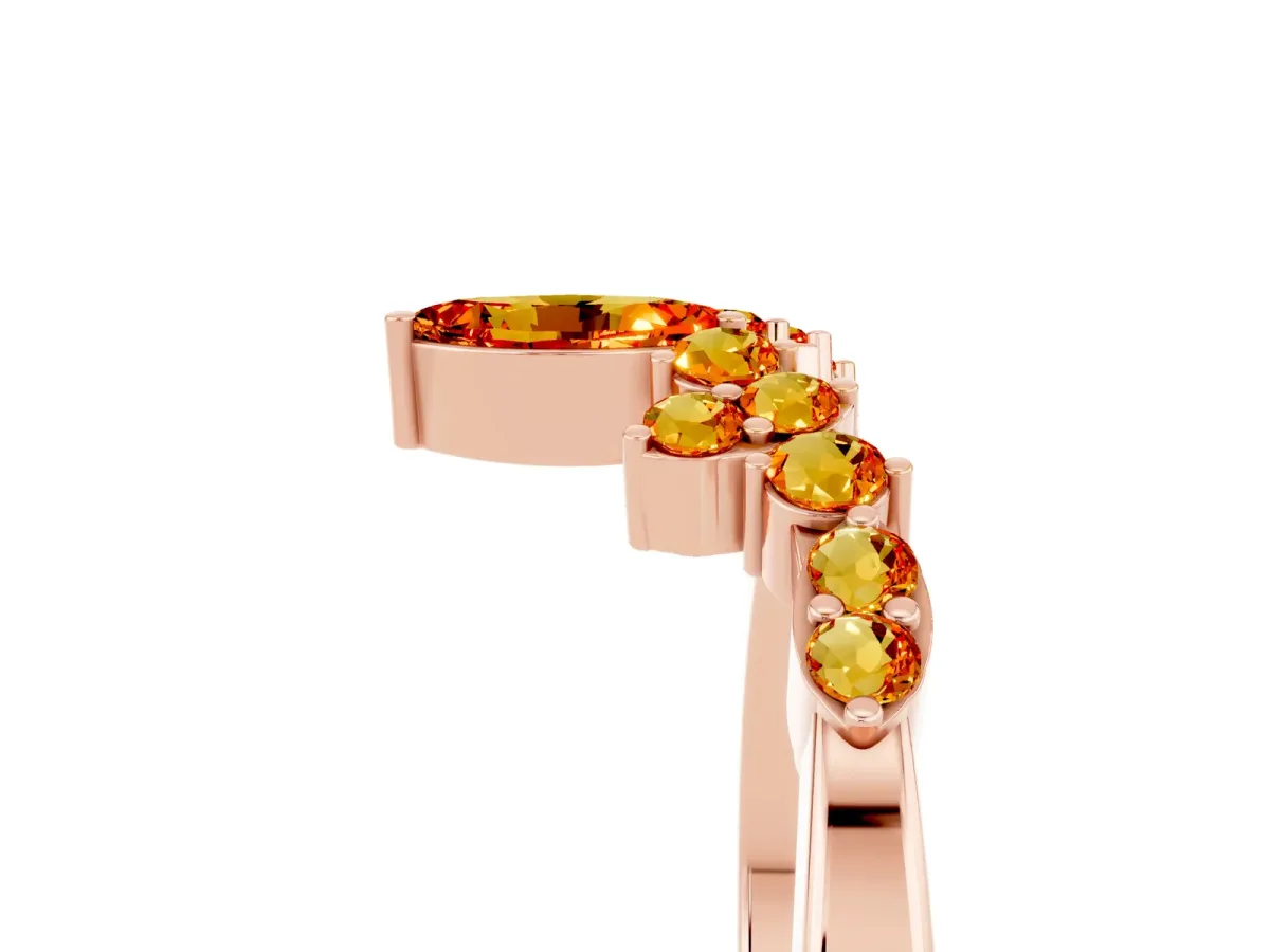 Marquise and Round Citrine Chevron Band with Prong Setting Rose gold