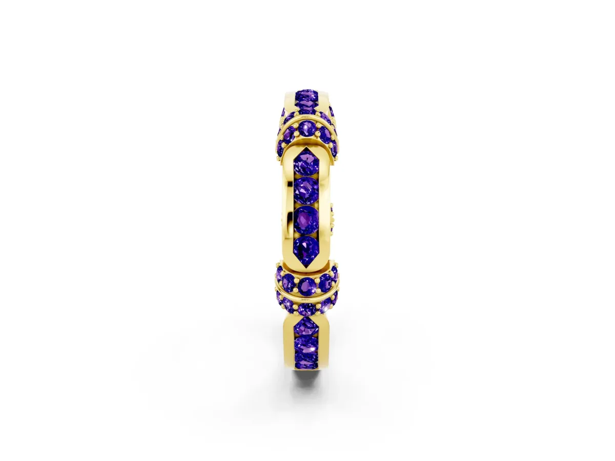 Pavé Round Tanzanite Link Band with Bezel Setting Yellow gold