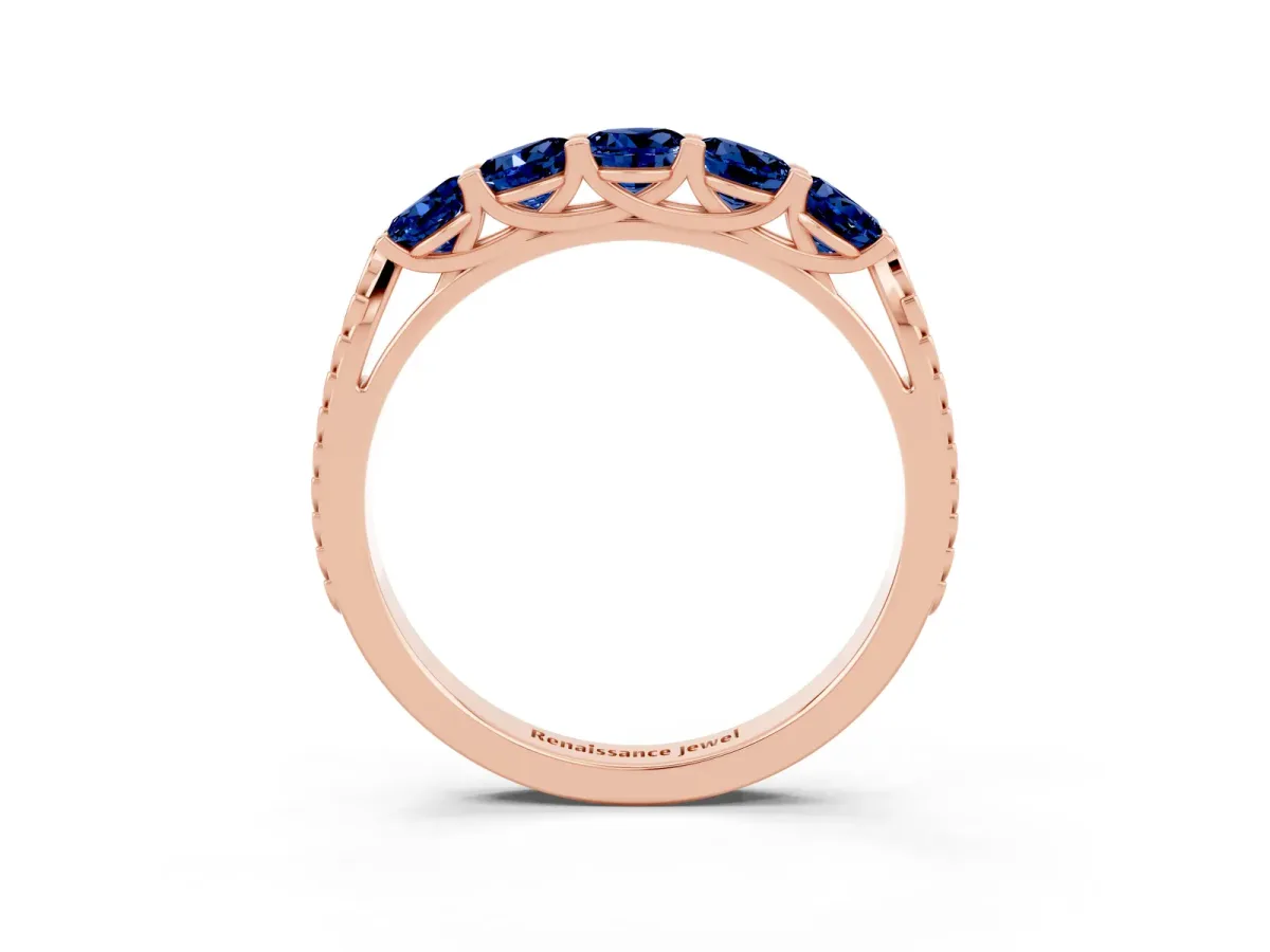 Five-Stone Round Blue Sapphire Prong-Set Band Rose gold