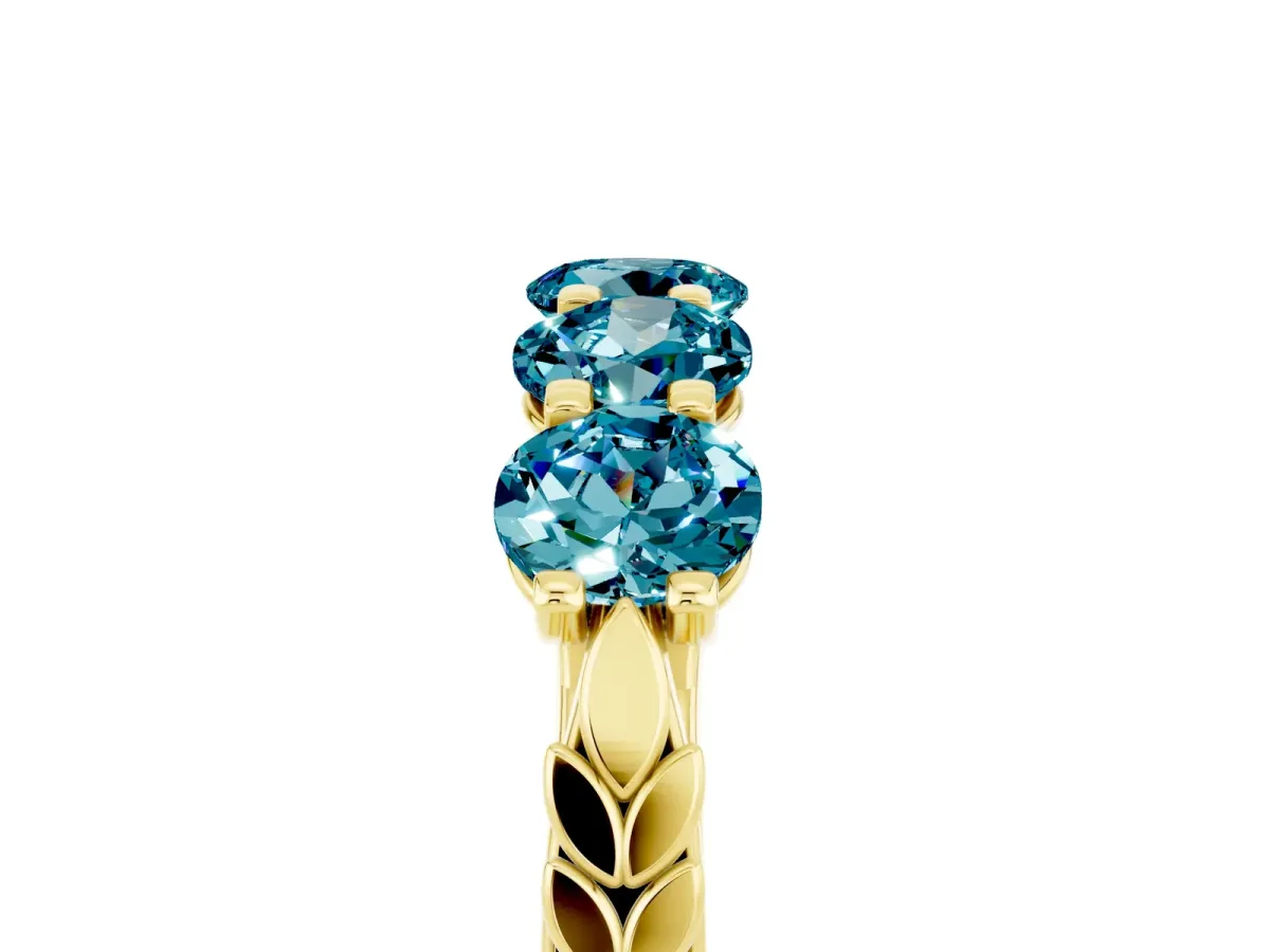 Five-Stone Round Blue Topaz Prong-Set Band Yellow gold