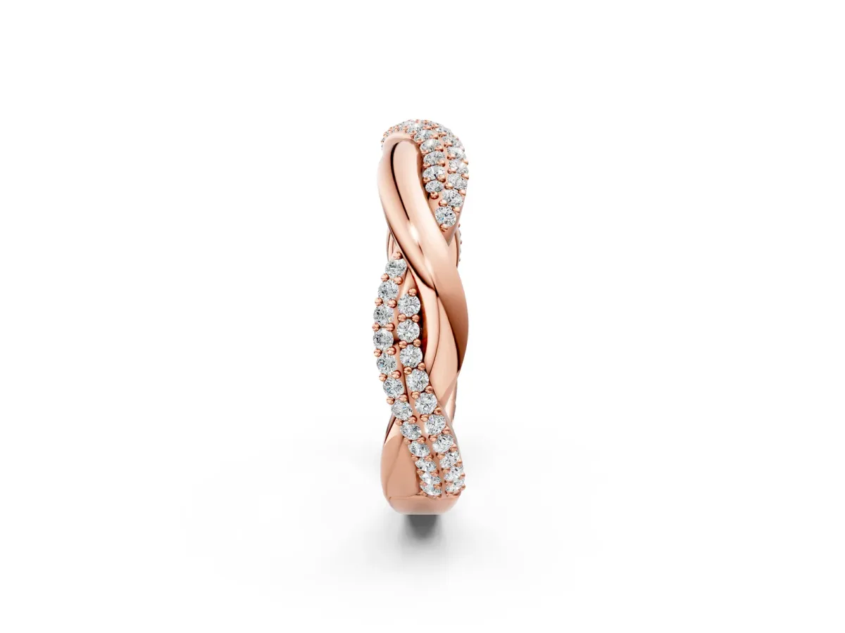 Pavé Round Diamond Twist Eternity Band with Prong Setting Rose gold