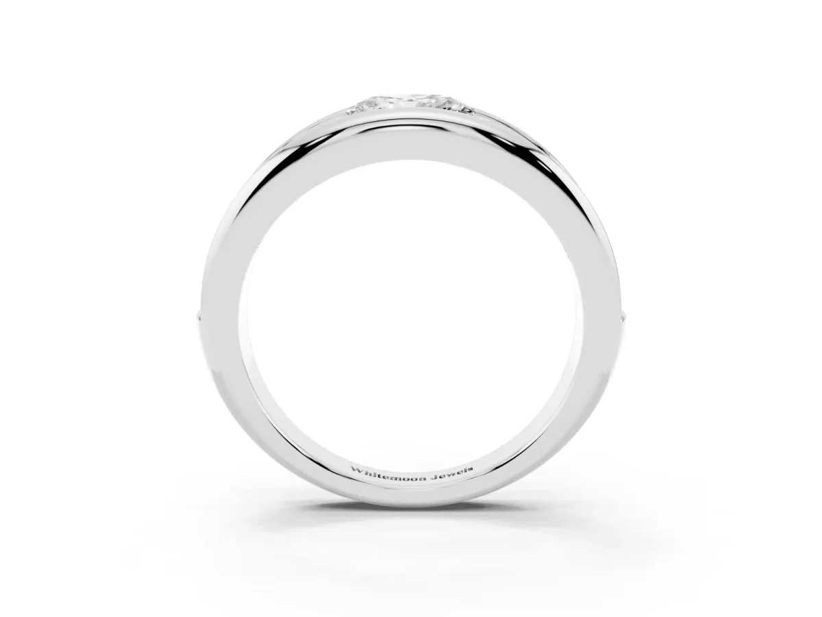 Oval Diamond Mens Ring with Round Diamond Accents Silver