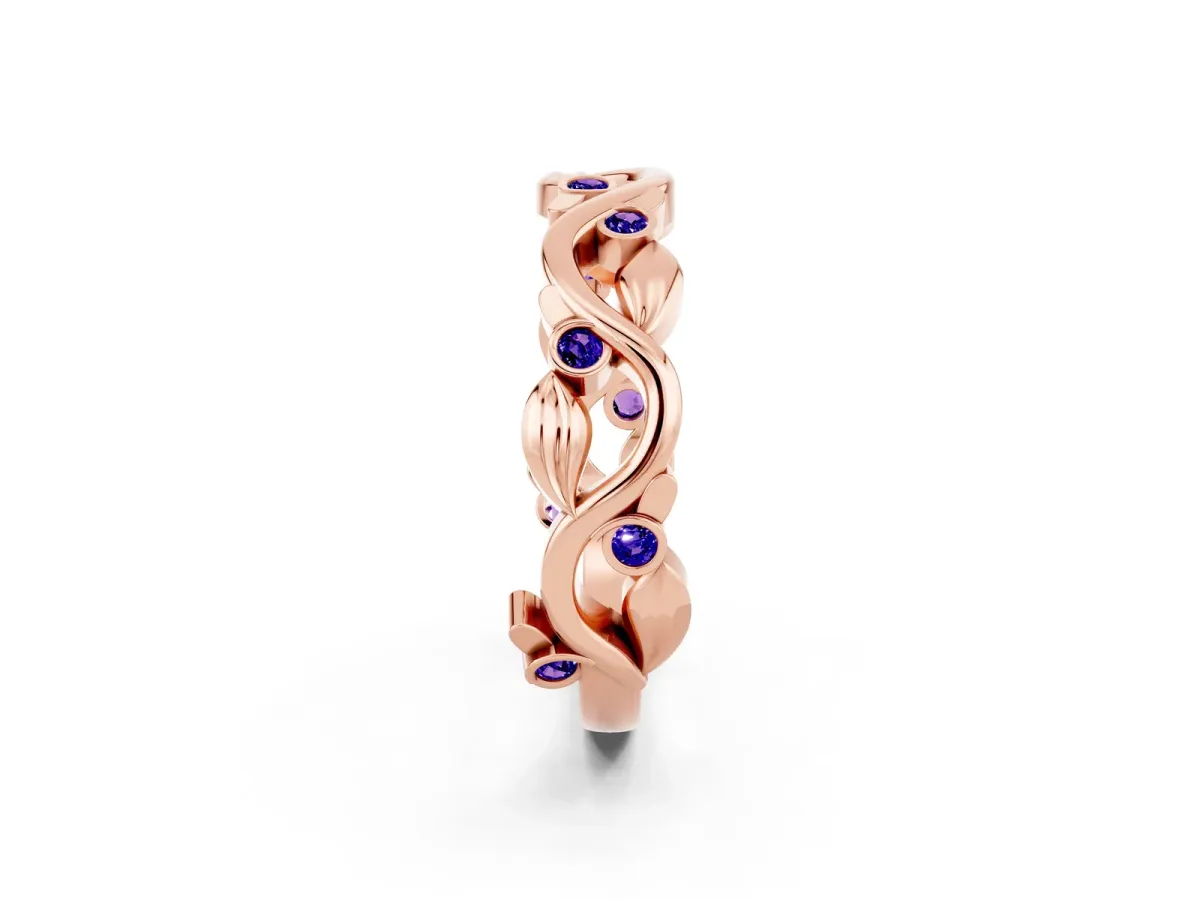 Round Tanzanite Leaf Eternity Band with Bezel Setting Rose gold
