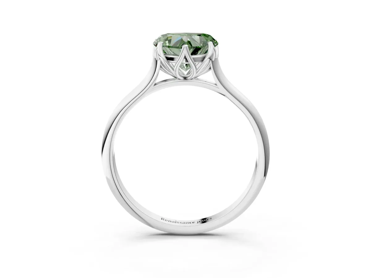 Fancy Green Heart Cut Solitaire Cathedral Diamond Ring with Six-Prong Setting Platinum