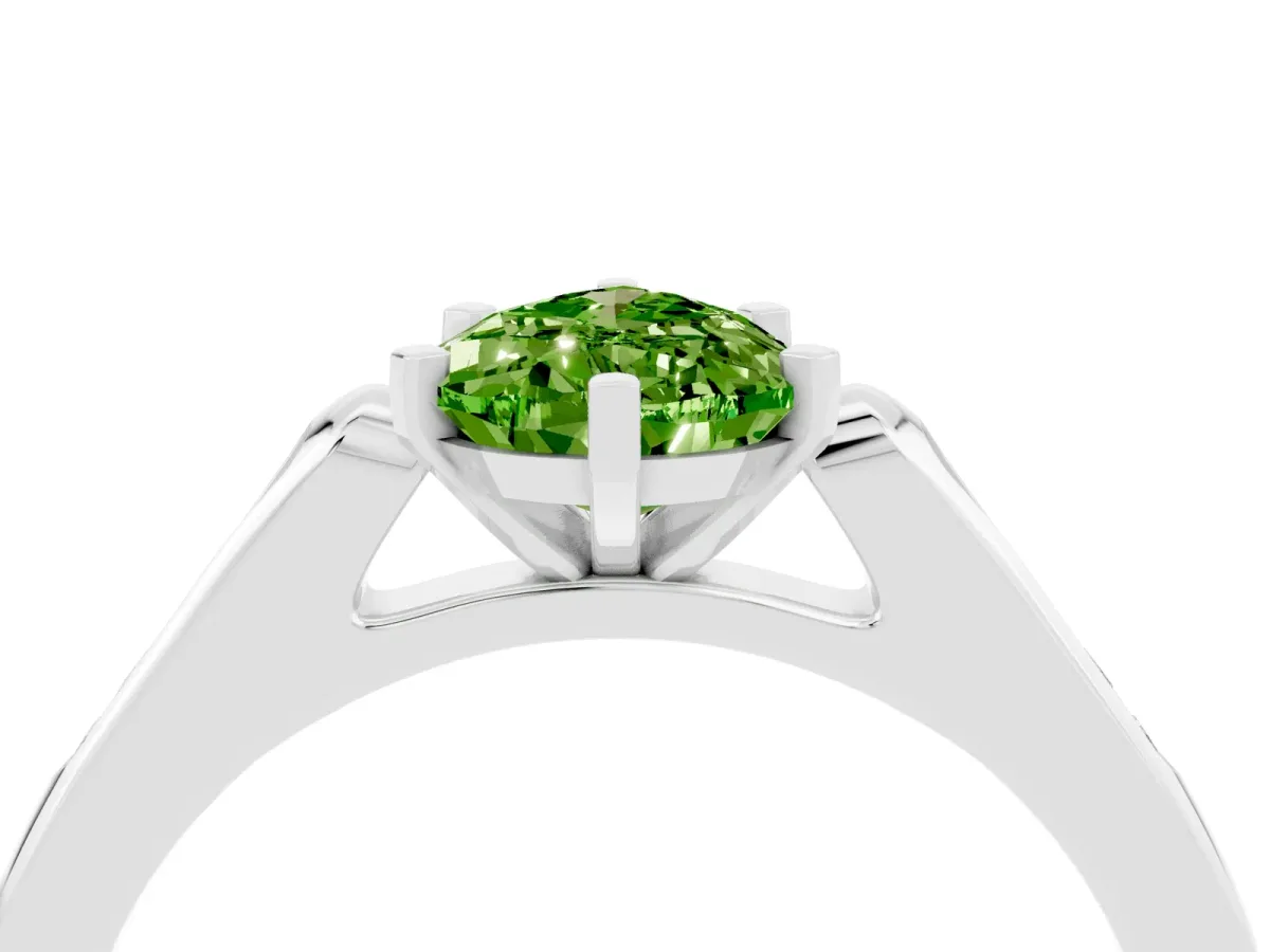 Pear Cut Peridot Solitaire Ring with Channel Set Round Band and Prong Setting Silver