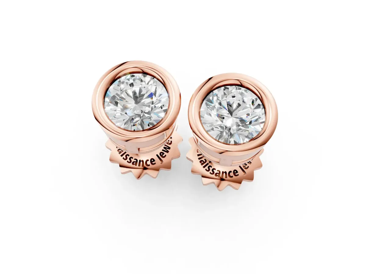 Bezel Set Round Diamond Stud Earrings Rose gold