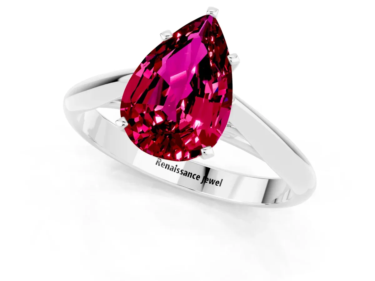 Pear Cut Garnet Solitaire Engagement Ring with Cathedral Setting and Four-Prong Mount White gold